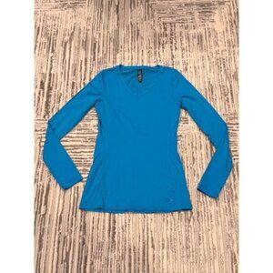 Under Armour women's small (fitted) blue V-neck Coldgear w/thumb slots MSRP $65